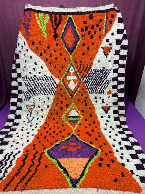 Handmade Beni Ourain Orange Wool Rug;Large Moroccan Berber Carpet;Rugs;rug