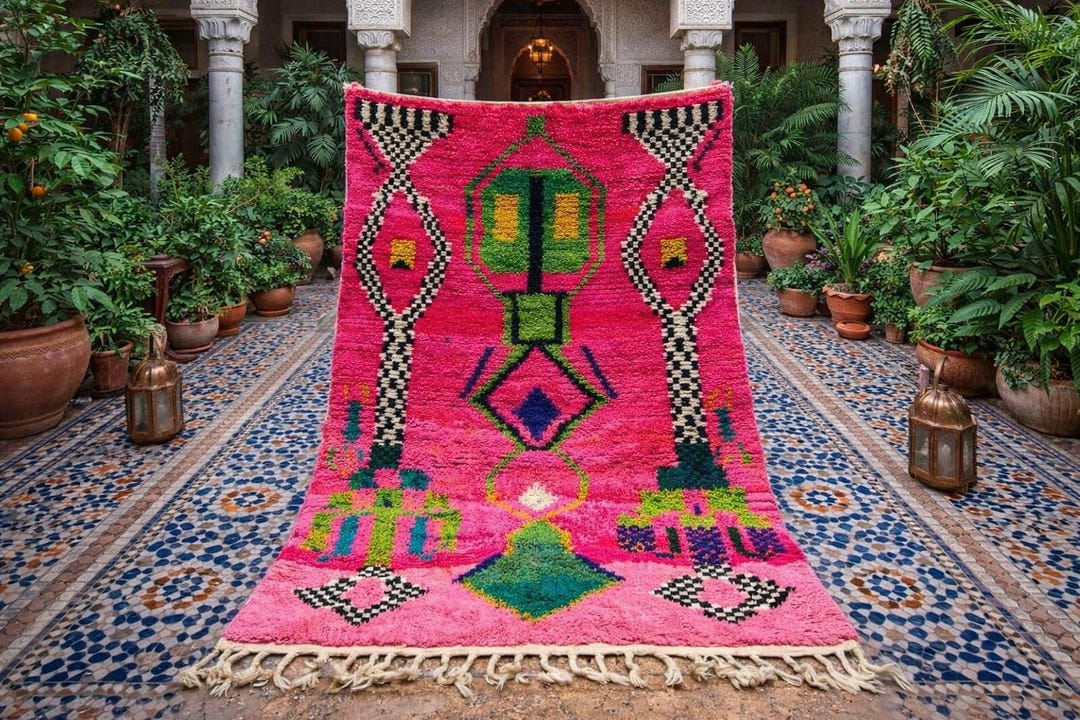 Pink Arabic Rug Custom Morrocan Pink Rug: Handmade Moroccan Wool Area Rug . RUGS - Etsy