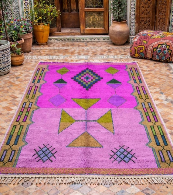 Pink Moroccan area rug- Pink Beni ourain rug for living room - mid century modern - Colorful Geometric Berber rug. RUGS