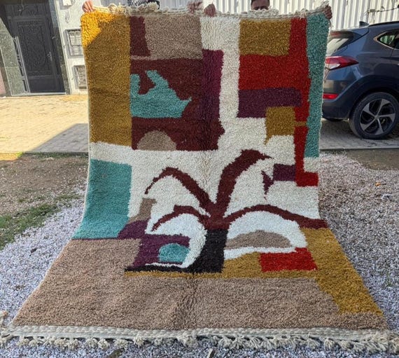 Handwoven Boujaad Rug, Authentic Moroccan Berber Wool, 3x6. Rug;