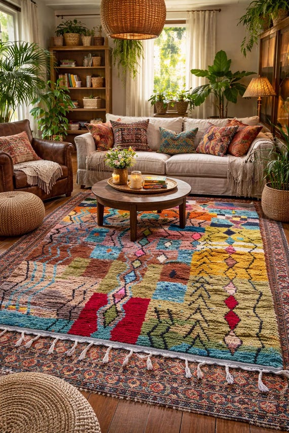 Multicolor Moroccan Wool Rug – Handmade Berber Boujaad Statement Carpet. 180x280 cm