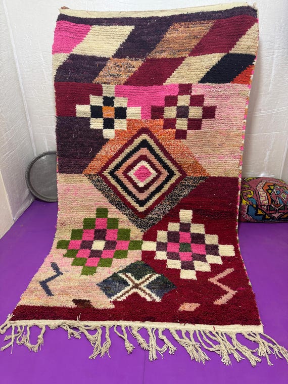 Handmade Multicolored Boujaad Rug;Traditional Moroccan Berber Carpet