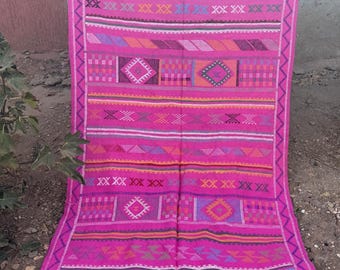 Handwoven Moroccan Kilim Rug - Sabra Silk Rug with Tribal Berber Patterns