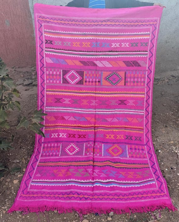 Handwoven Moroccan Kilim Rug - Sabra Silk Rug with Tribal Berber Patterns