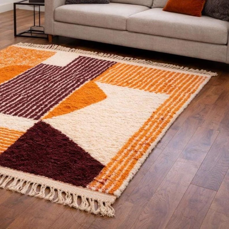 Beni Ourain Rug ;Custom Handwoven Moroccan Wool Carpet ;Modern Tribal Checker Design ;Custom rug ;handmade rug;Genuine lamb wool image 4