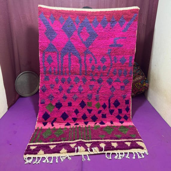 Colorful Moroccan Berber Rug;Handmade Sheep Wool Carpet