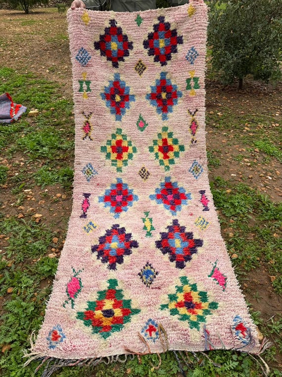 Vintage Moroccan Rug Handmade | Old Berber Tribal Carpet | Colorful Boho Moroccan Home Decor | One of a Kind