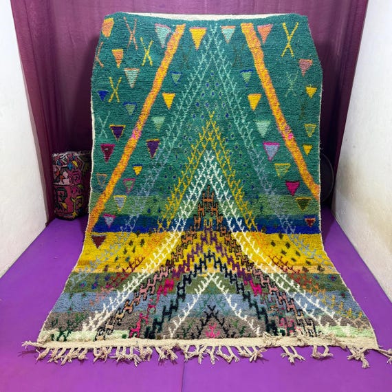 Handmade Wool Boujaad Rug;Colorful Moroccan Berber Carpet; Boho Style