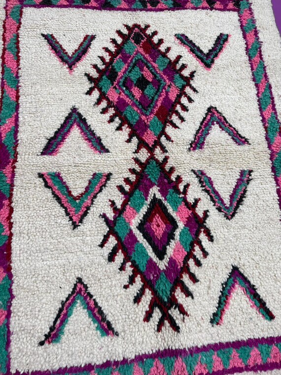 Handmade Boujaad Rug: Multicolored Berber Moroccan Carpet; Rug