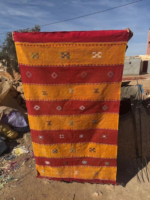 Handwoven Moroccan Kilim Rug - Sabra Silk Rug with Tribal Berber Patterns