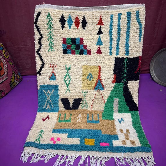 Handmade Wool Berber Rug;Colorful Moroccan Design