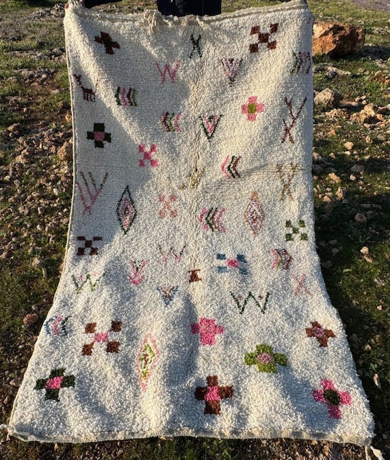 Funky Berber Rug;Moroccan Woolen Carpet;Azilal Beni Ouarain Style; rug