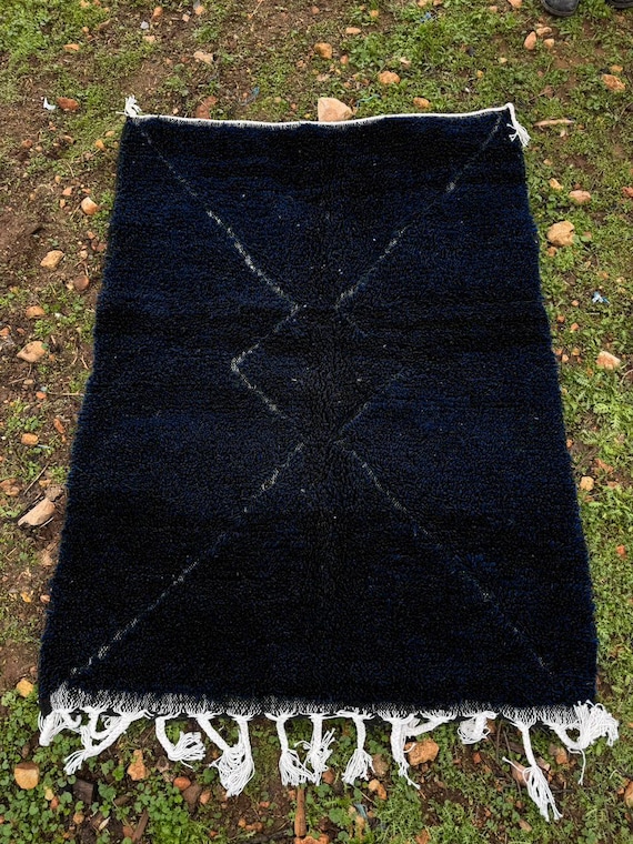 black moroccan rug; black berber rug;beni ourain rug;boho black rug; neutral home decor rug