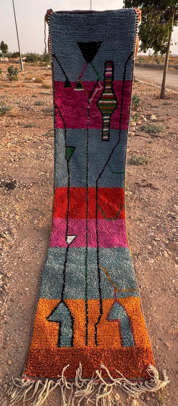 Handmade Multicolored Boujaad Rug;Traditional Moroccan Berber Carpet