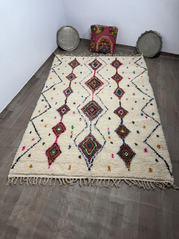 Custom Boujad Rug;Authentic Handwoven Moroccan Wool Carpet