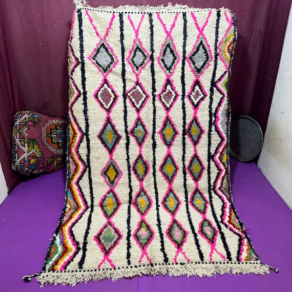 Handmade Moroccan Wool Rug;Beni Ourain Berber Style
