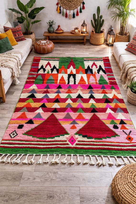 Gorgeous Custom Rugs For Living Room;Boujaad Moroccan Rug;Soft Area Rug, Morrocan Rug Bohemian;Wool Pink Shaggy Rug;Rug