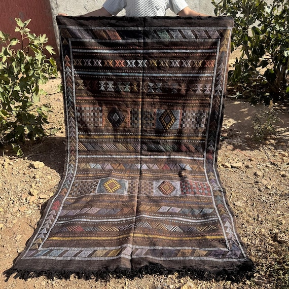Handwoven Moroccan Kilim Rug - Sabra Silk Rug with Tribal Berber Patterns