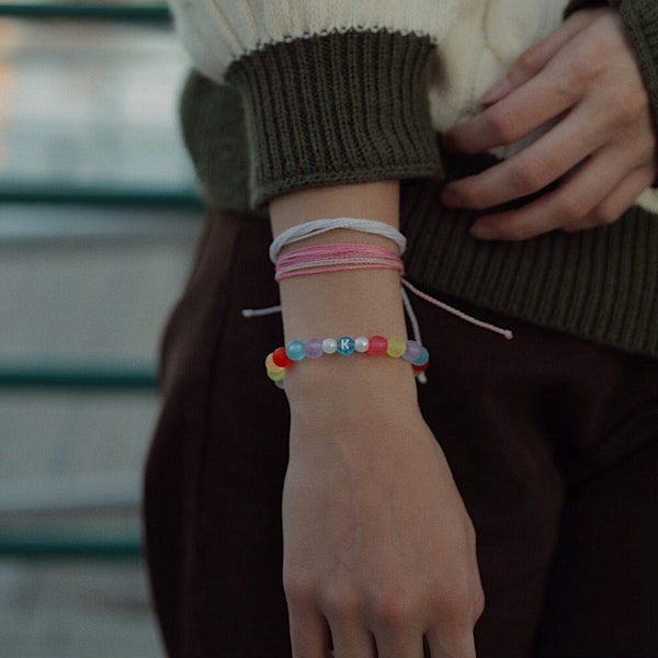 Colorful custom initial bead bracelet