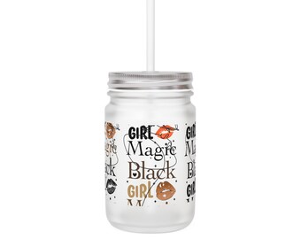 Black Girl Magic Frosted Mason Jar With Straw Glass Mason Jar With Lid Iced Coffee Jar  Decorated Jar For Drinks 12oz Jar
