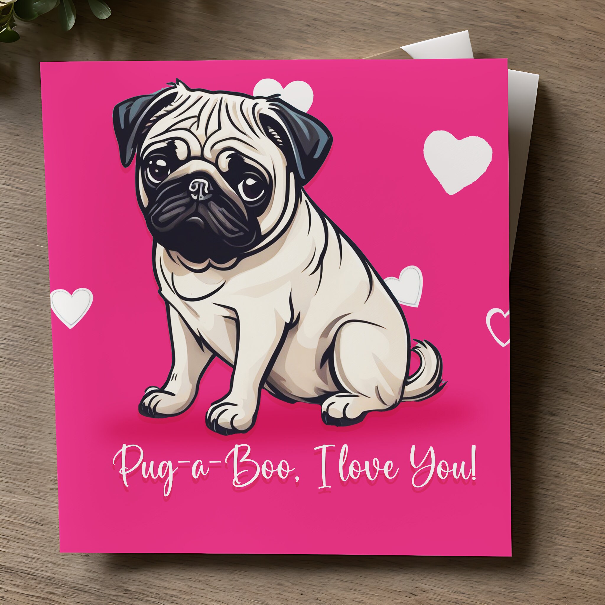 Happy Valentine's Day Printable Card Romantic Pug Digital Card Instant ...