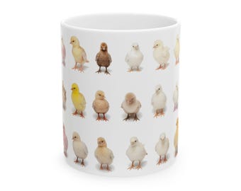 Chicks on Parade Ceramic Mug, Whimsical Coffee Cup
