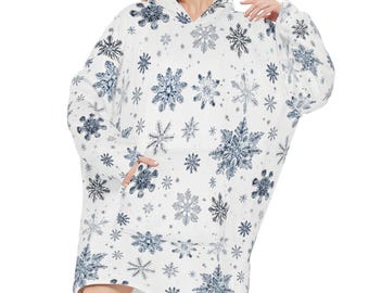 Sudadera con capucha tipo manta de franela con copos de nieve: suave, cálida y acogedora