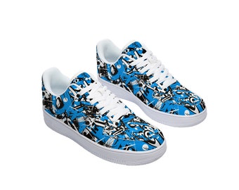 Zapatillas inspiradas en las Air Force 1 con diseño de grafiti azul (NO AF1) - Zapatillas personalizadas hechas a mano
