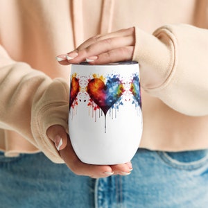 Insulated Heart Pattern Wine Tumbler - Custom Gift for Her, Stainless Steel Cup with Lid