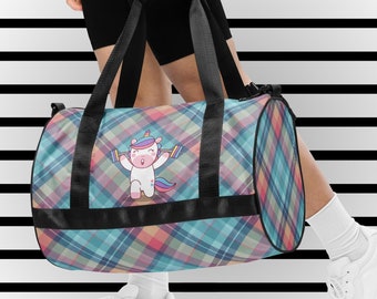 Bunte Sporttasche mit Gewichtheber-Einhorn-Design