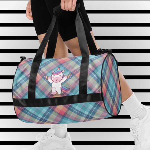 Colorful Gym Tote with Weightlifting Unicorn Design