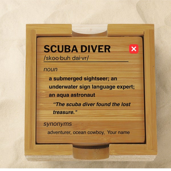 Personalized Scuba Diving Bamboo Coaster Set