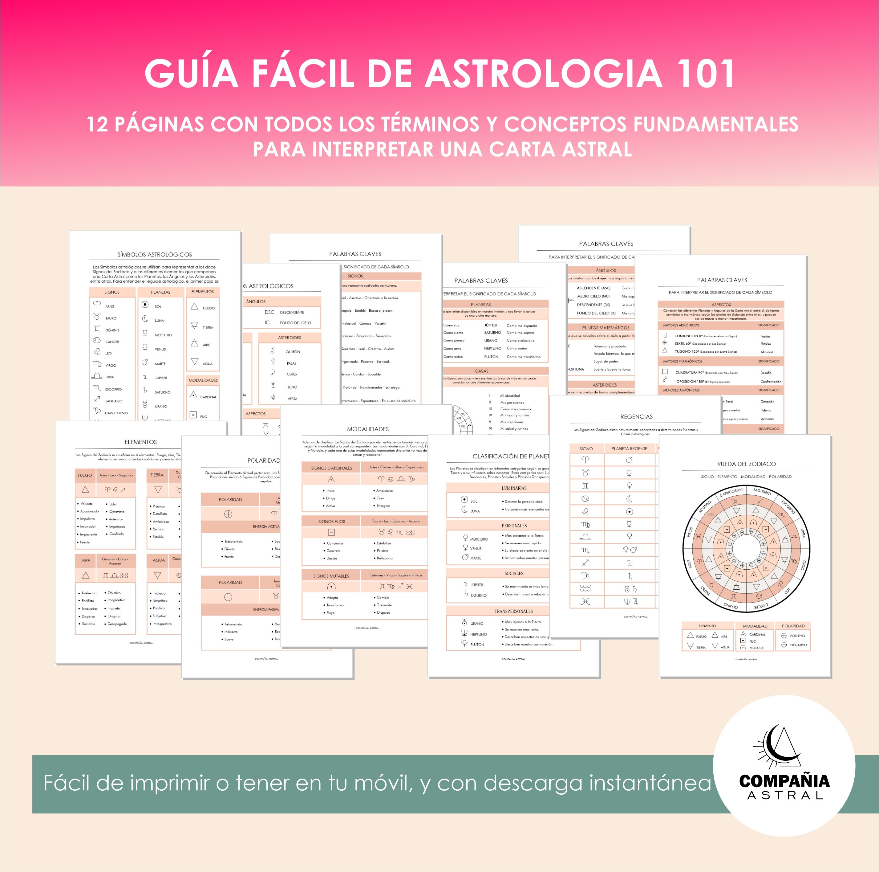 Easy Guide to Basic Digital and Printable Astrology/Astrology Cheat Sheet and Birth Chart/Learn Astrology/Astrology for Beginners