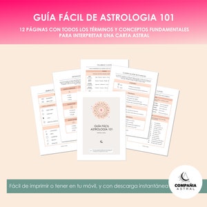 Guía de astrología básica fácil, digital e imprimible, para aprender astrología y sus principales conceptos.