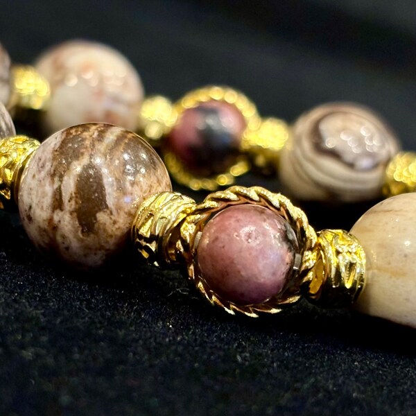 Natural Stone Australian Agate Brown Beaded Bracelet