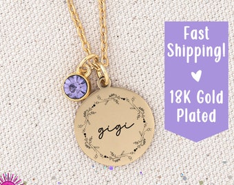 Personalized Gift Disc Gigi Necklace, Birthstone Necklace Gift for Gigi, Mother's Day Jewelry Gift For Gigi, Name Necklace Gift For Women