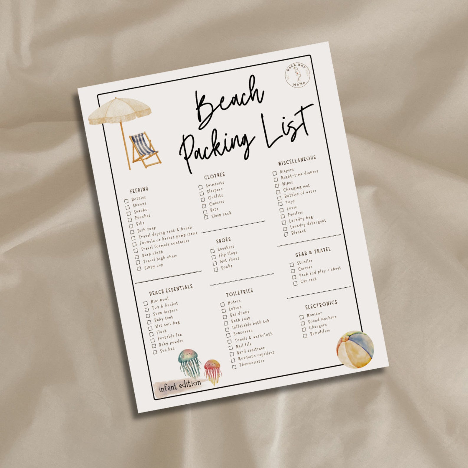 Printable Beach Packing List - Infant Edition - Etsy