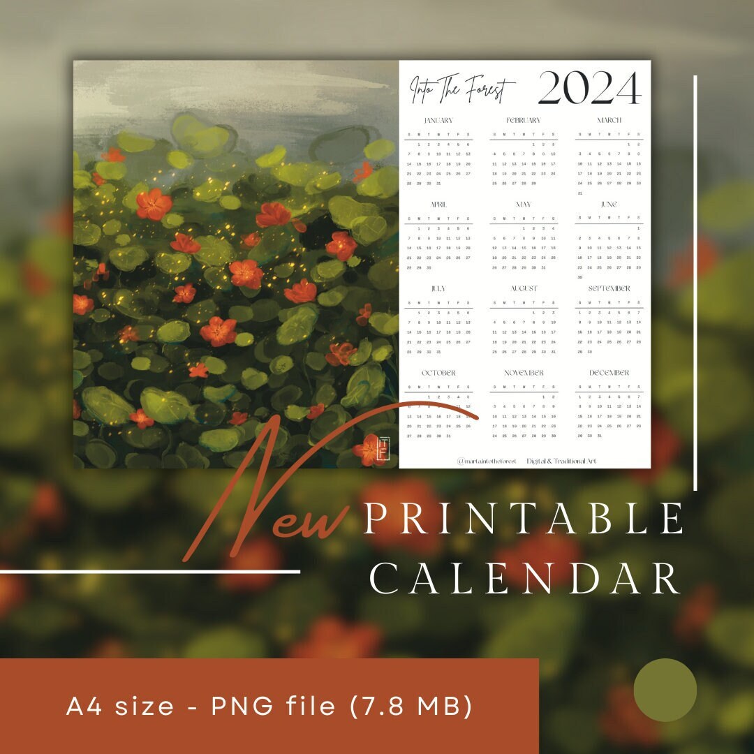 Botanical Printable Calendar 2024 / Wall Calendar / Hand Drawn ...
