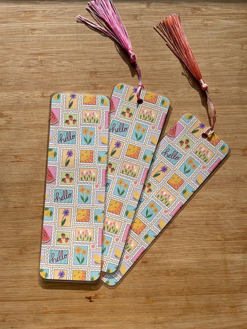 Postage Stamp Pattern Spring Hand Drawn Laminated Physical Bookmark - Etsy