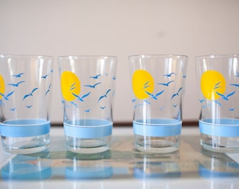 Vintage 1980s Seagull and Sunshine drinking glasses, set of 4