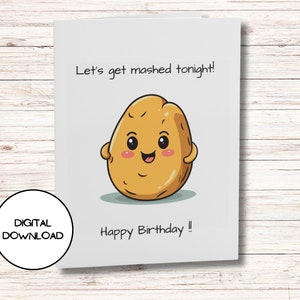 Carte d'anniversaire amusante avec pommes de terre et pommes de terre l Laissons-nous en purée l Carte postale de voeux amusante JPG l Enveloppe PDF incluse l Téléchargement instantané l 5 x 7 l 4 x 6