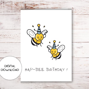 Cartão de feliz aniversário Supper Cute Bumble Bee l Cartão postal de saudação com mensagem engraçada para impressão l Envelope incluído l Papel de carta divertido para download