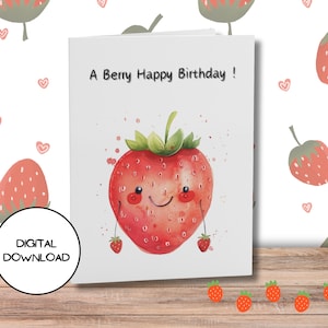Tarjeta de cumpleaños digital de fresa l Feliz cumpleaños con bayas l Sobre incluido l Linda tarjeta de felicitación l JPG l PDF l 5x7 l 4x6 l Descarga ilimitada