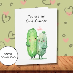 Cartão de felicitações de casal fofo Kawaii digital l Cartão postal com design de pepino para impressão para amantes l Envelope para download incluído l PDF JPG