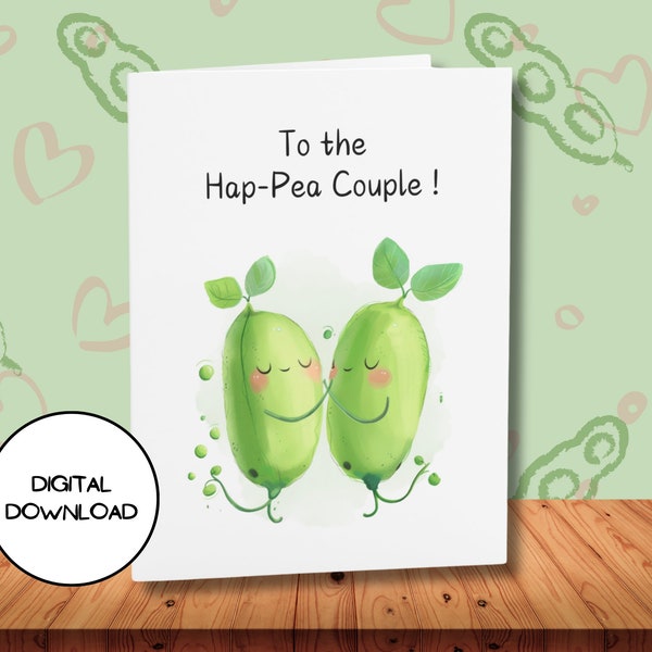 Printable Happy Green Pea Couple Greeting Card l Digital Envelop Included l Cute Funny Message for Lover l Kawaii Pun Blank Postcard File