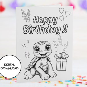 Schildkröten-Färbungs-Digital-Geburtstagskarte l Druckbarer Umschlag inklusive l Sofortiger Download l 13x18 l 4x6 l Niedliche Kinder-Gruß-Postkarte