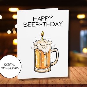 Digitales lustiges Bier mit Kerze Geburtstagskarte l Umschlag inklusive l Druckbare Beerthday lustige Nachricht Postkarte Hohe Qualität 300 DPI l PDF JPG