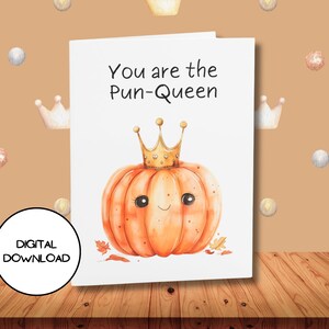 Cartão de felicitações bonito para impressão Rainha do trocadilho com coroa l Envelope para download incluído l Mensagem engraçada digital cartão postal em branco download instantâneo