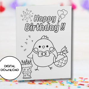 "Geburtstagskarte ""Huhn"" zum Geburtstag und Ausmalen l bedruckbarer Umschlag inklusive l Sofortiger Download l 13x18 l 10x18 l Niedliches Gruß-Postkarten-Set von 12x18 cm."
