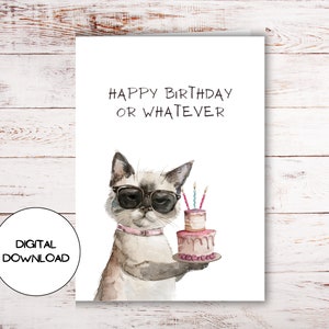 Cartão de feliz aniversário digital engraçado com gato l Cartão postal de saudação divertido com animais para impressão l Envelope incluído l Carta impressa em branco para download dentro